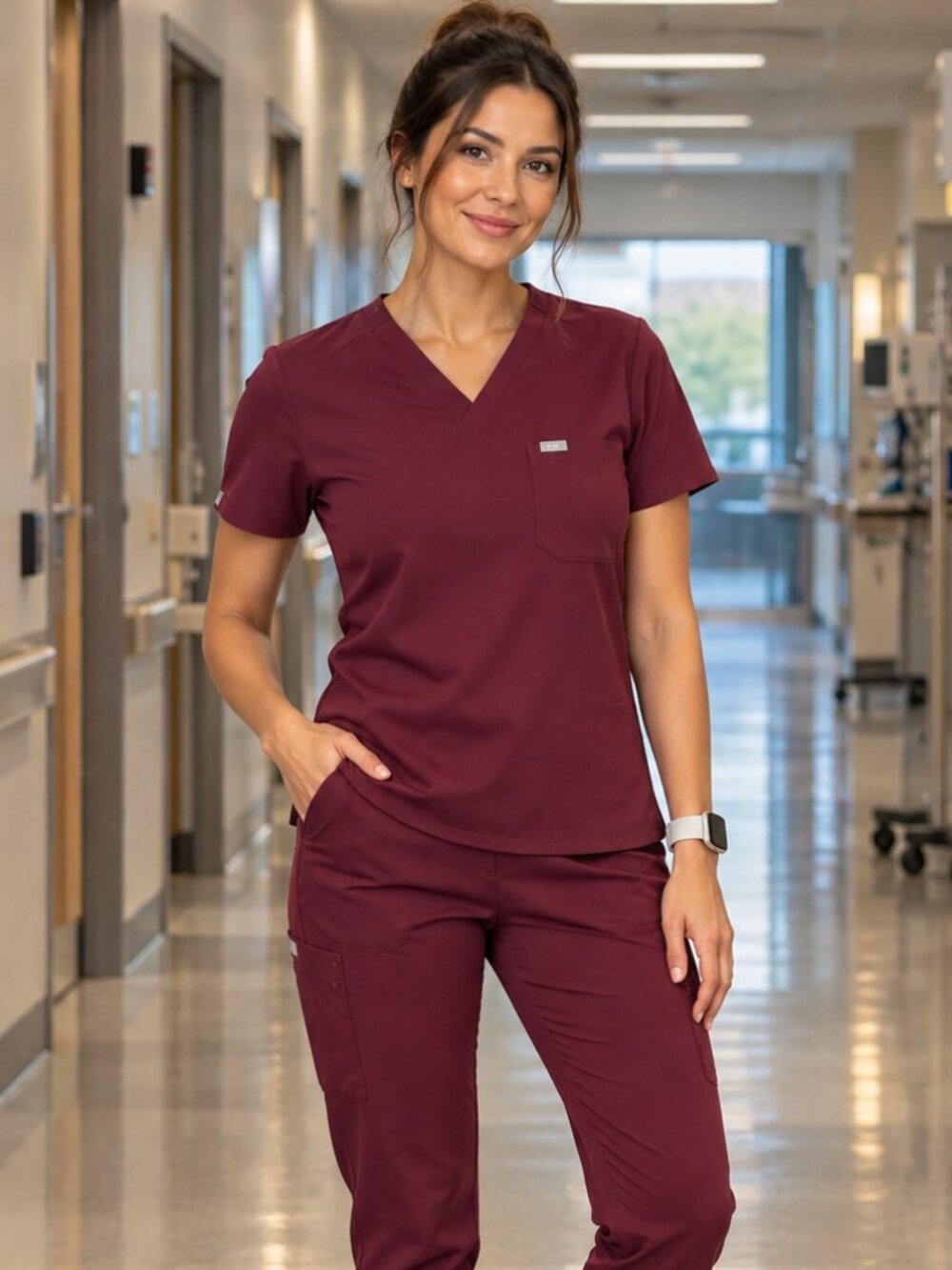 FIGS Catarina Burgundy Scrub Top Technical Collection M V-Neck